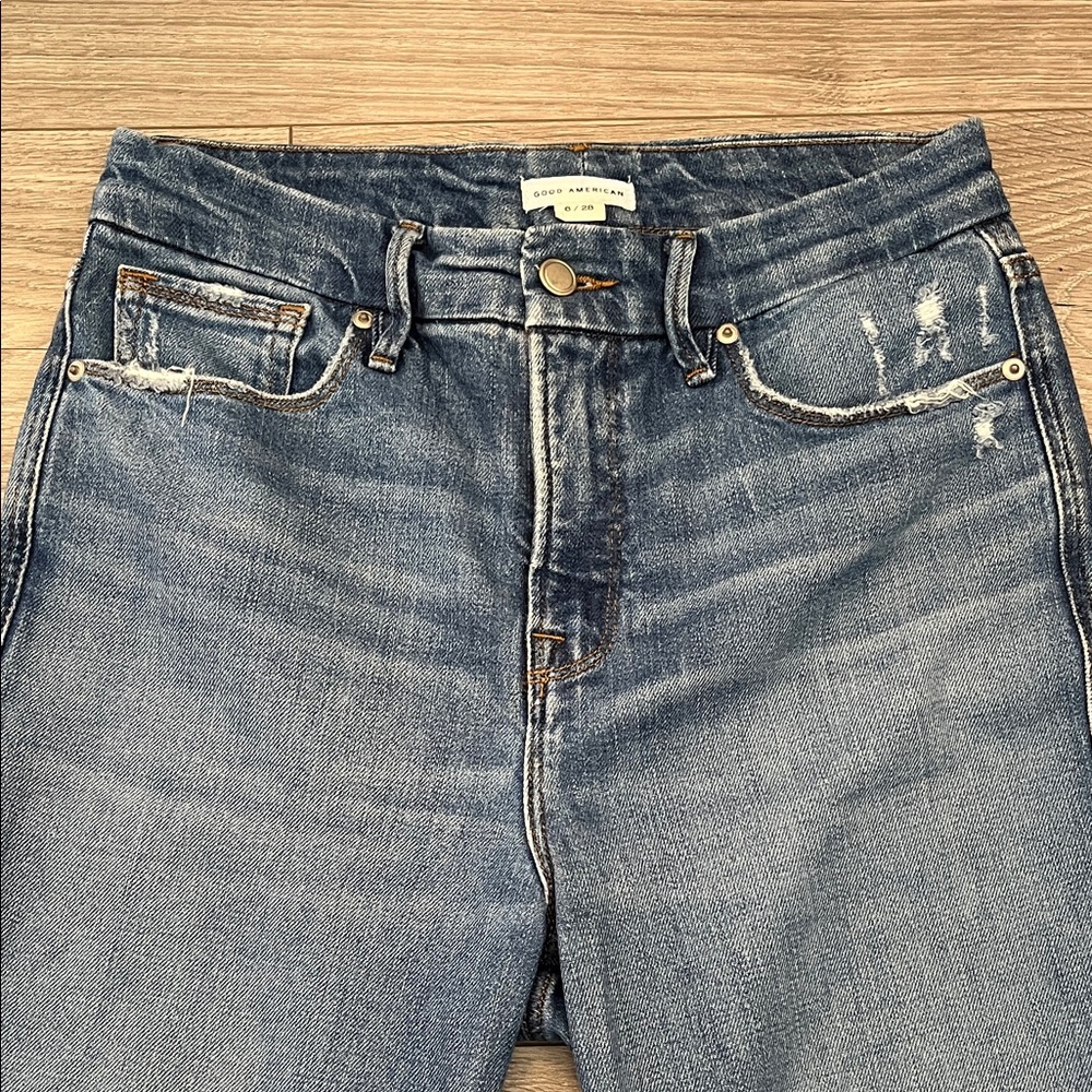 Good American Women's “Good Curve Straight Leg” Blue Jeans - Picture 2 of 7